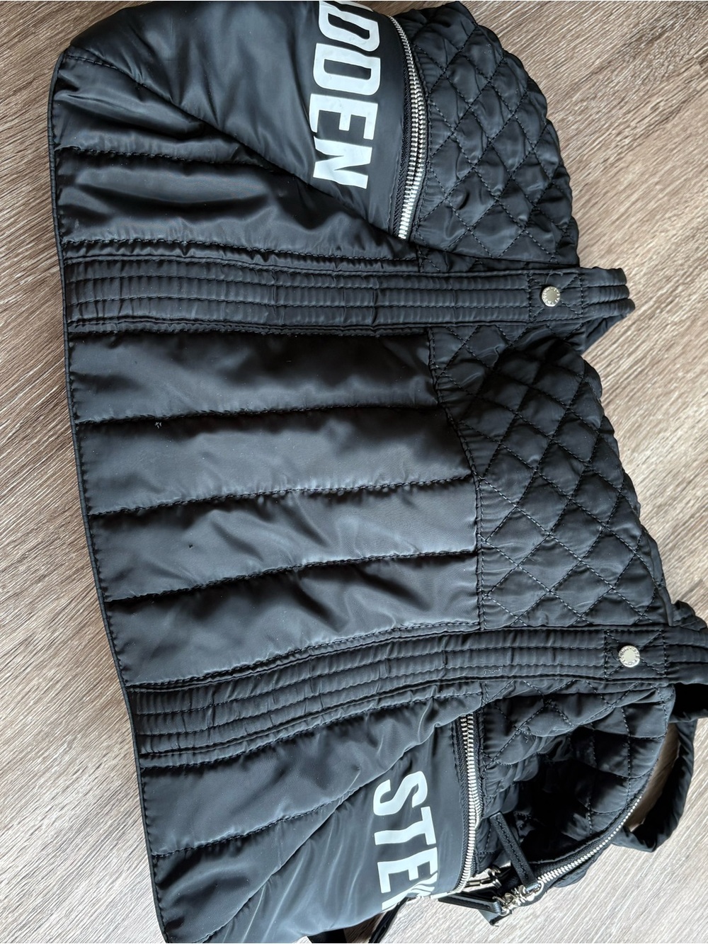 Steve Madden Black Quilted Nylon Weekender Duffel - Picture 3 of 14